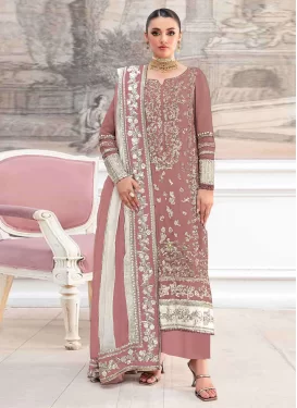 Organza Pakistani Suit with Embroidered Work for Ceremonial in Salmon