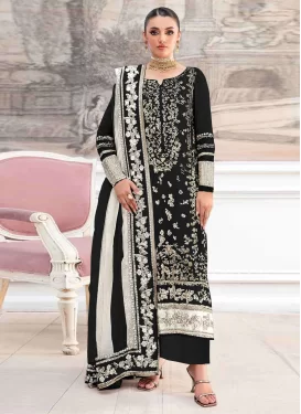 Organza Pakistani Suit with Embroidered Work for Festival in Black