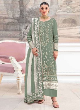 Organza Pakistani Suit with Embroidered Work in Sea Green