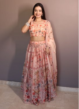 Organza Readymade Lehenga Choli with Digital Print Work for Festival in Salmon