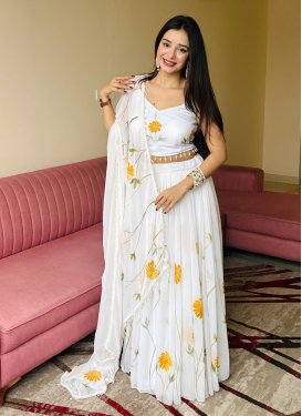 Organza Readymade Lehenga Choli with Digital Print Work in White
