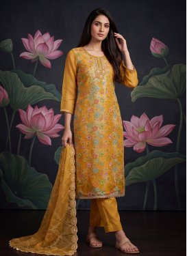 Organza Straight Suit in Orange with Beads Work for Ceremonial