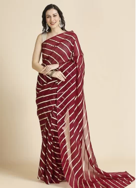 Organza Traditional Saree in Maroon with Fancy Work for Women