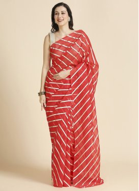 Organza Traditional Saree with Fancy Work in Tomato