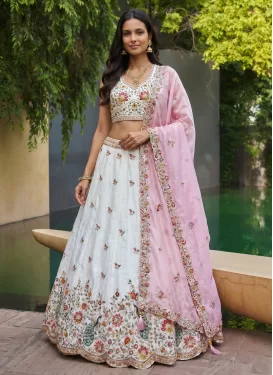 Organza Trendy Lehenga Choli in White with Embroidered Work for Ceremonial