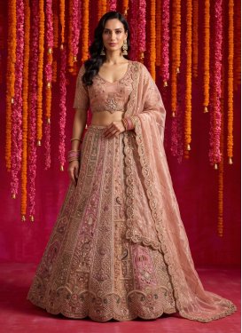 Organza Trendy Lehenga Choli with Beads Work for Bridal in Peach