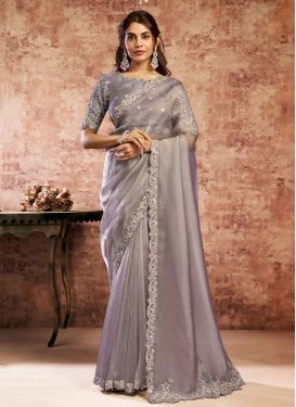 Organza Trendy Saree with Beads Work in Grey