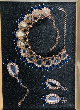Outstanding Acrylic Navy Blue and White Beads Work Necklace Set