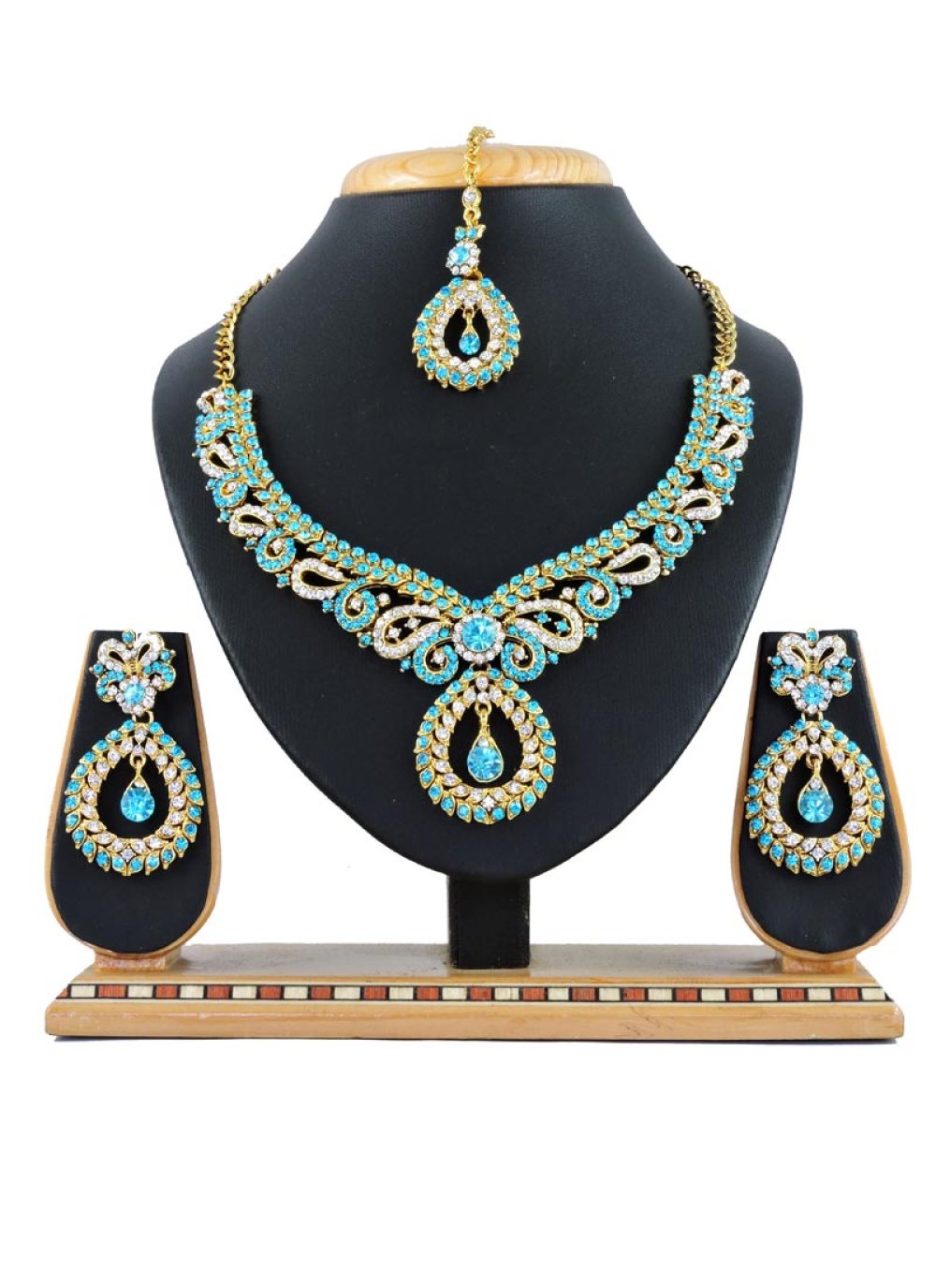 Outstanding Alloy Firozi and White Stone Work Necklace Set