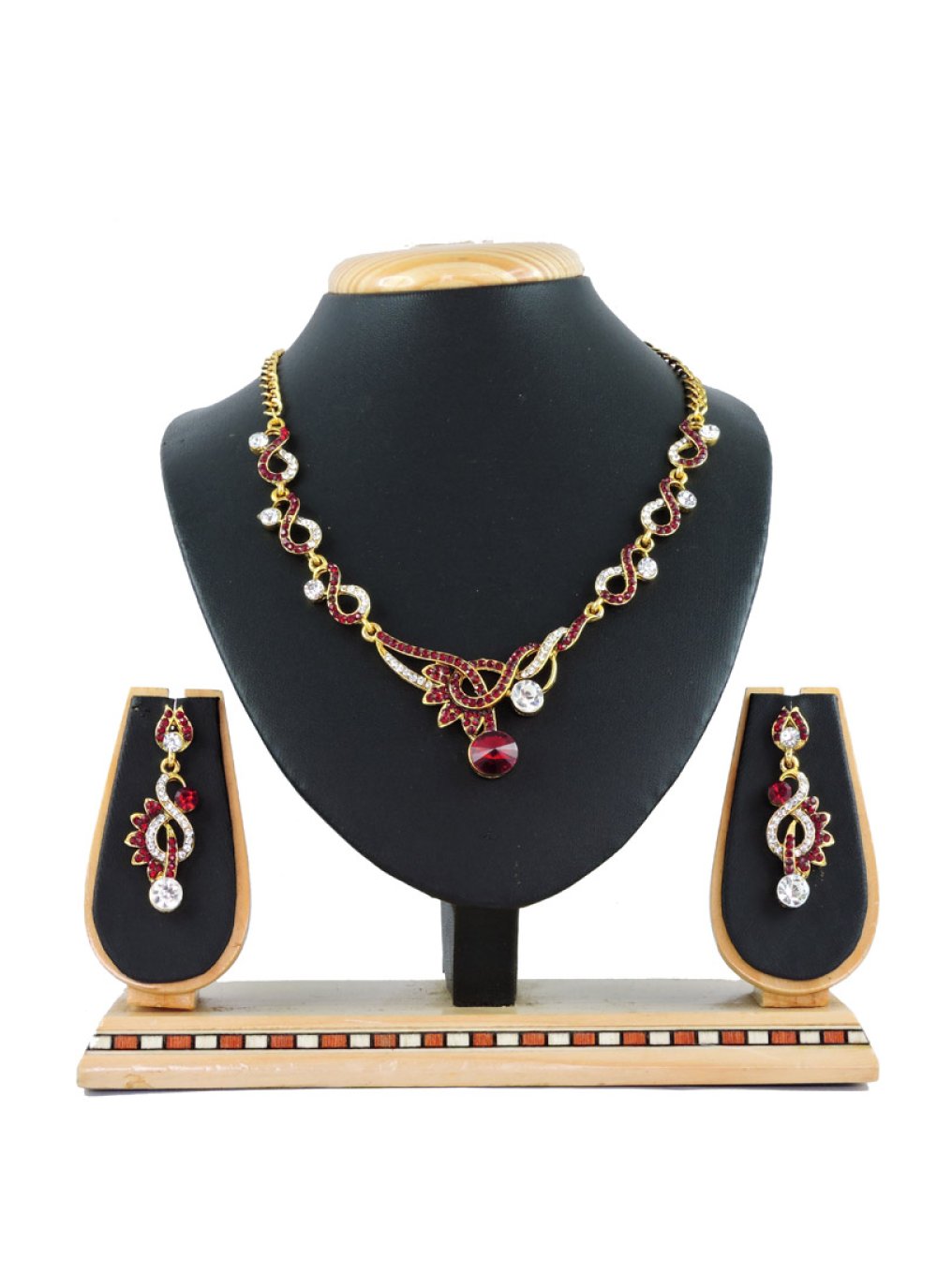 Outstanding Alloy Maroon and White Stone Work Necklace Set