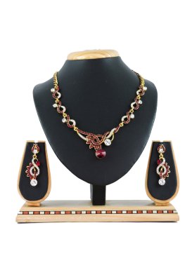 Outstanding Alloy Maroon and White Stone Work Necklace Set