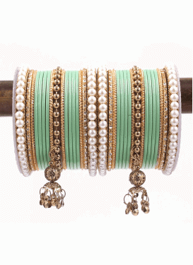 Outstanding Beads Work Gold and Sea Green Bangles