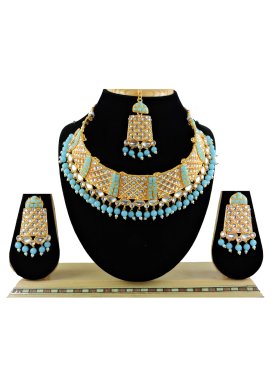 Outstanding Beads Work Light Blue and White Alloy Necklace Set