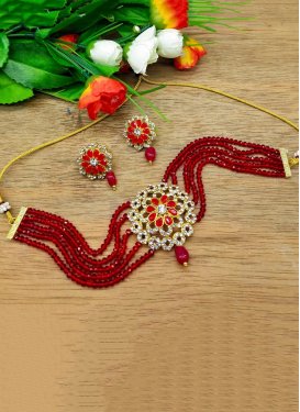 Outstanding Beads Work Red and White Alloy Necklace Set