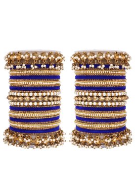Outstanding Blue and Gold Alloy Gold Rodium Polish Kada Bangles For Festival