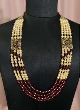 Outstanding Cream and Maroon Gold Rodium Polish Beads Work Necklace Set