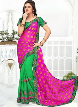 Outstanding Floral And Patch Work Half N Half Saree
