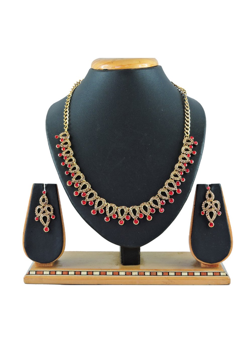 Outstanding Gold and Red Stone Work Necklace Set
