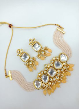 Outstanding Gold and White Necklace Set For Festival