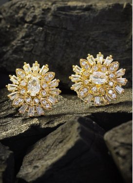 Outstanding Gold Rodium Polish Alloy Stone Work Earrings