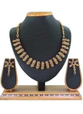 Outstanding Gold Rodium Polish Beads Work Necklace Set For Ceremonial