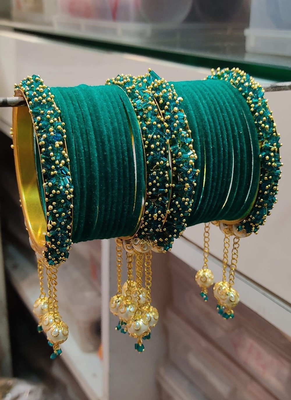 Outstanding Gold Rodium Polish Cutdana Work Alloy Bangles For Party