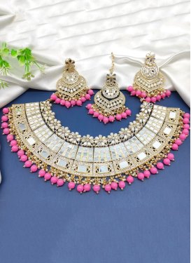 Outstanding Gold Rodium Polish Mirror Work Alloy Necklace Set For Festival