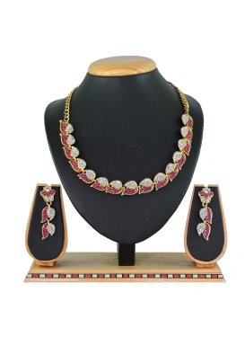 Outstanding Gold Rodium Polish Rose Pink and White Necklace Set