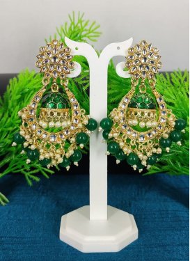 Outstanding Green and White Alloy Earrings For Party