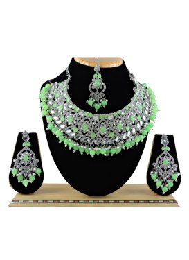 Outstanding Mint Green and Silver Color Alloy Silver Rodium Polish Necklace Set For Festival