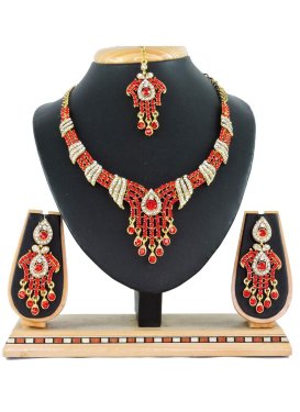 Outstanding Orange and White Gold Rodium Polish Necklace Set For Festival