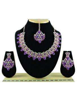 Outstanding Purple and White Stone Work Necklace Set