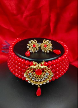 Outstanding Red and White Beads Work Necklace Set For Ceremonial
