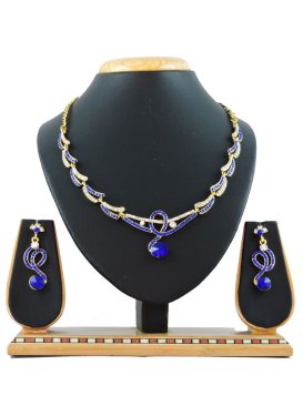 Outstanding Stone Work Blue and White Gold Rodium Polish Necklace Set