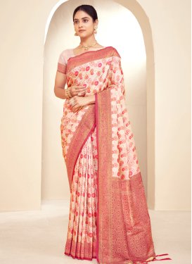 Paithani Silk Beige and Rose Pink Woven Work Designer Contemporary Style Saree