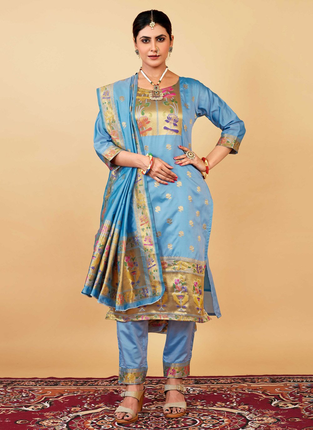 Paithani Silk Readymade Designer Salwar Suit For Ceremonial