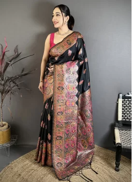Paithani Silk Traditional Saree in Black with Woven Work for Ceremonial