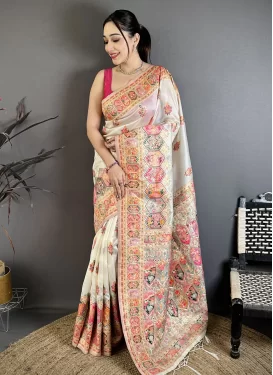 Paithani Silk Traditional Saree with Woven Work for Women in Beige