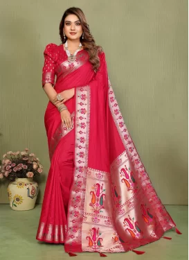 Paithani Silk Traditional Saree with Woven Work for Women in Red