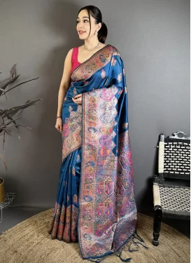 Paithani Silk Traditional Saree with Woven Work in Blue for Ceremonial