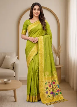 Paithani Silk Traditional Saree with Woven Work in Mint Green
