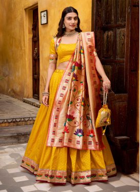 Paithani Silk Trendy Lehenga Choli with Cutdana Work in Mustard