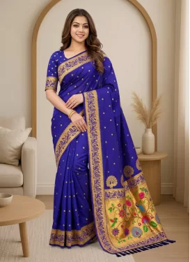 Paithani Silk Trendy Saree in Blue with Woven Work for Women