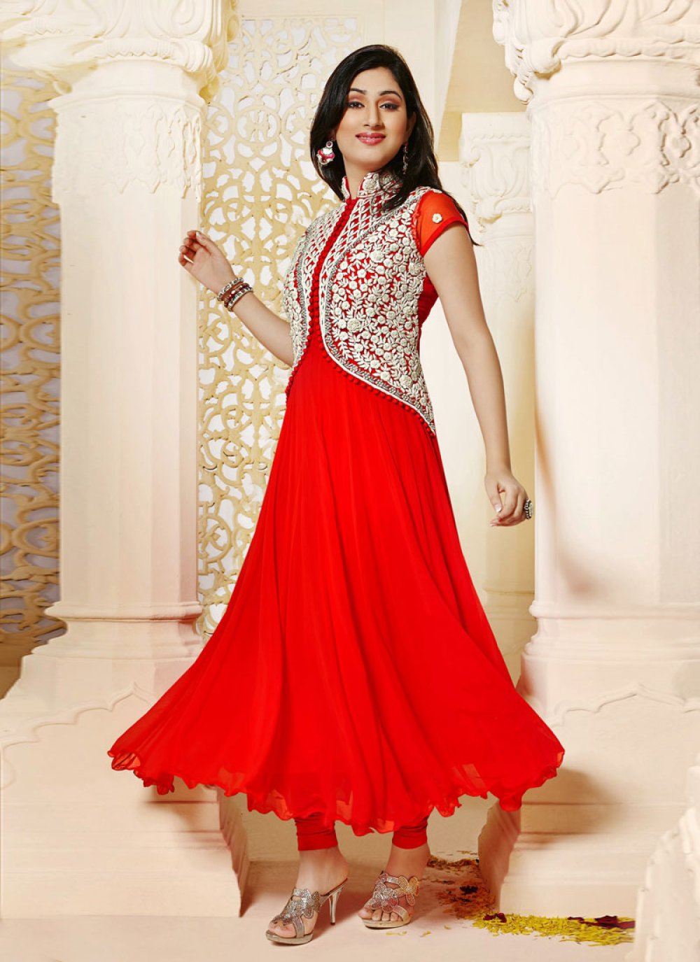 Pankhuri Style Red Color Ankle Length Anarkali Salwar Kameez