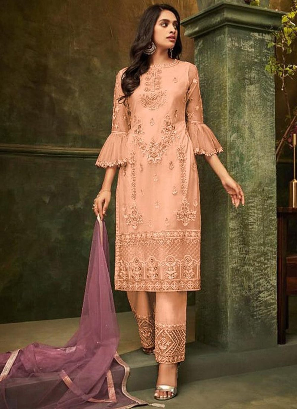 Brown Pakistani Style Salwar Pant Suit In Georgette SHRFZ109864 –  ShreeFashionWear