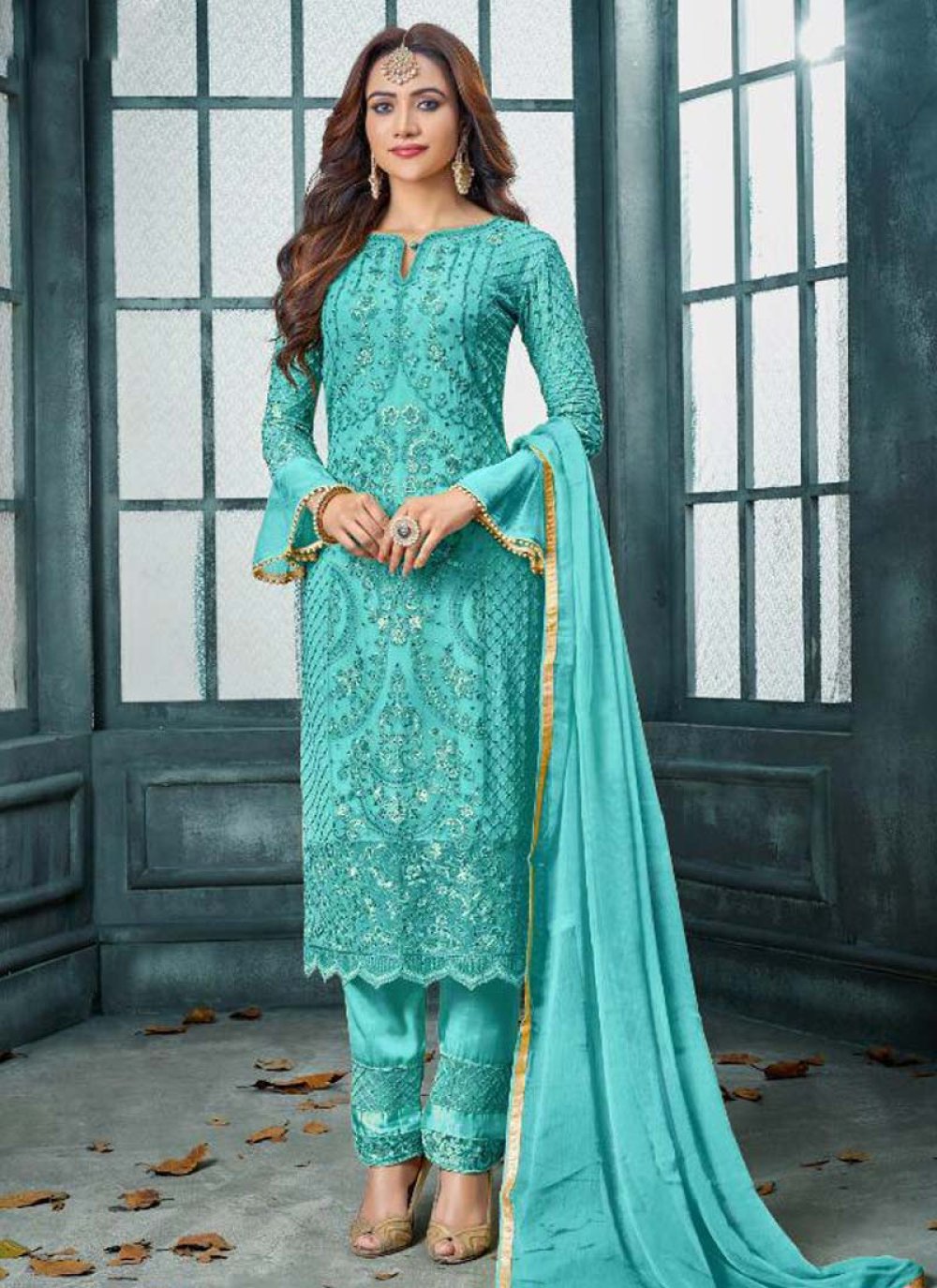 Green Cotton Readymade Pant Style Salwar Suit 4250SL03
