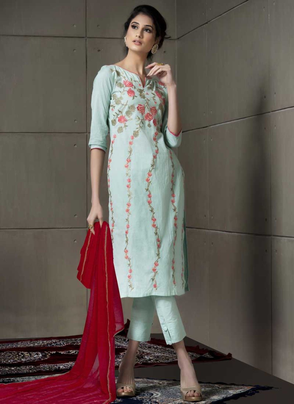 Buy Gorgeous Pink Chanderi Straight Pant Bottom Plus Size Readymade Salwar  Suit at best price - Gitanjali Fashions