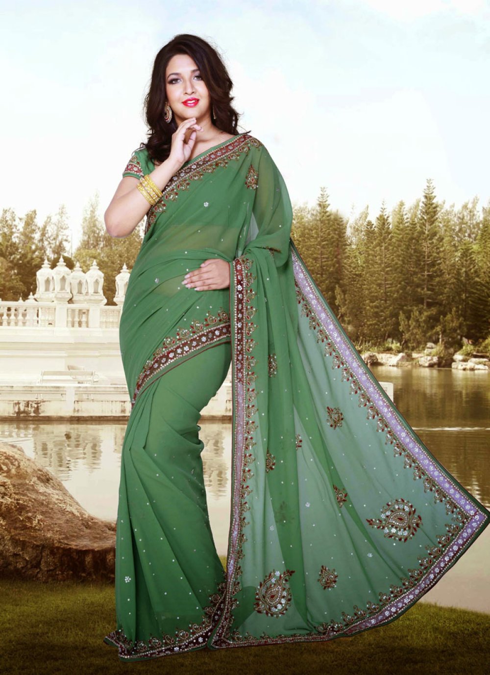 Green color outlet bridal saree