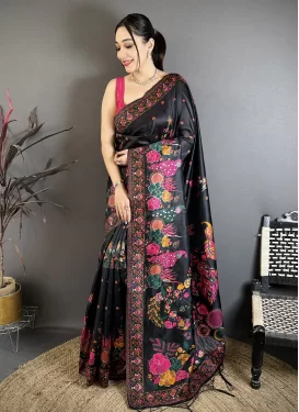 Pasmina Classic Saree with Digital Print Work in Black