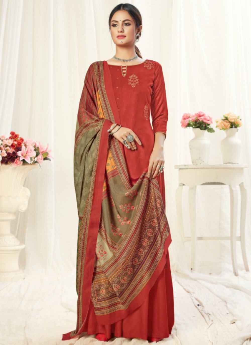The kurti bazaar Traditionele kleding, Indiase designer Salwar Kameez Dupatta-jurk, Pakistaans, klaar om te dragen, Palazzo Suits, 46